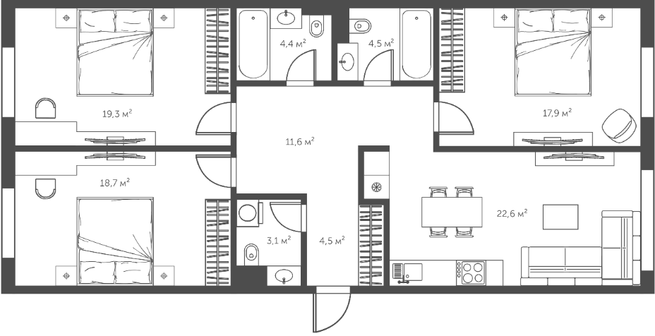 4-комнатная 105 м2 в ЖК undefined корпус null этаж 6
