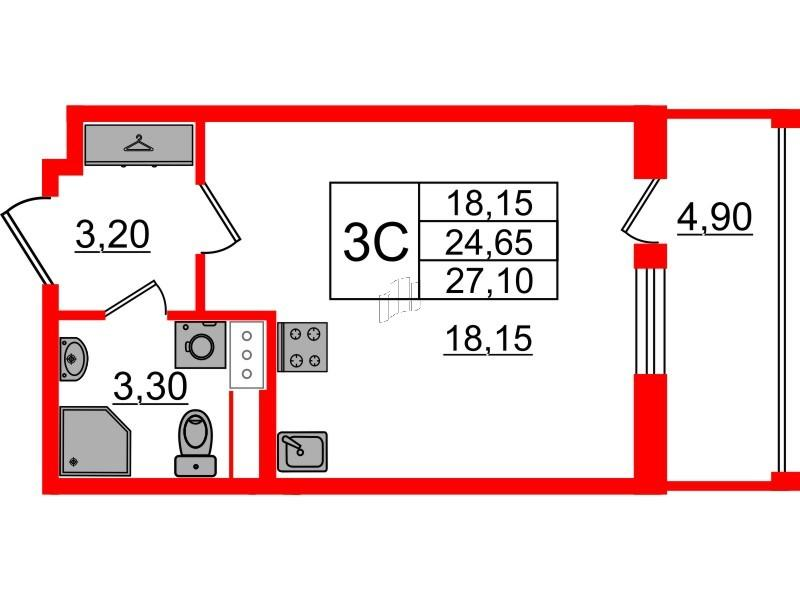Студия 24 м2 в ЖК Бионика Заповедная корпус null этаж 4