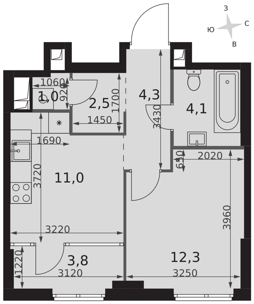 1-комнатная 39 м2 в ЖК Sydney City корпус null этаж 3