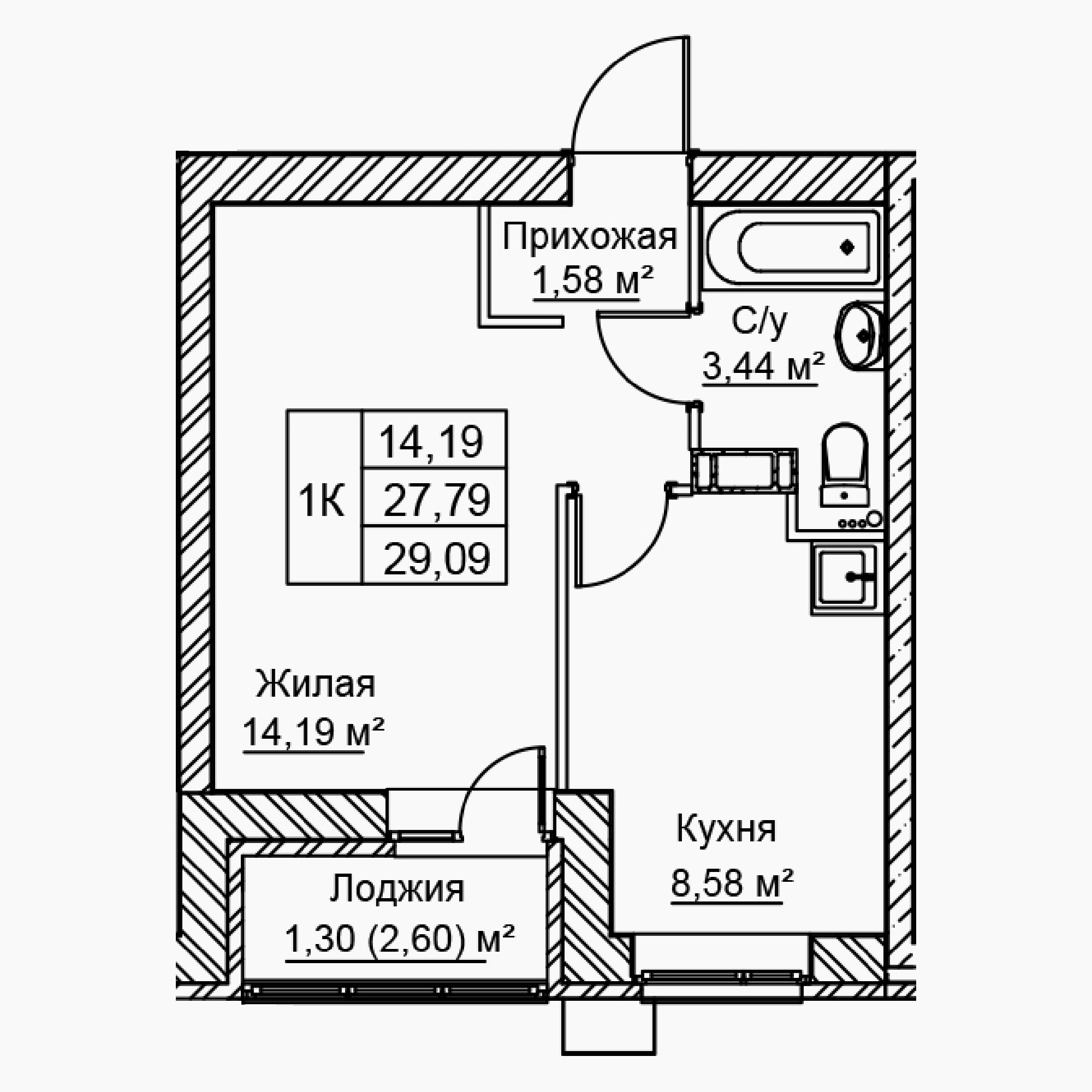1-комнатная 29 м2 в ЖК Сталь корпус null этаж 4