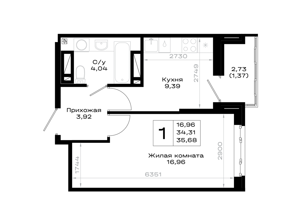 1-комнатная 35 м2 в ЖК Октябрь парк корпус null этаж 10