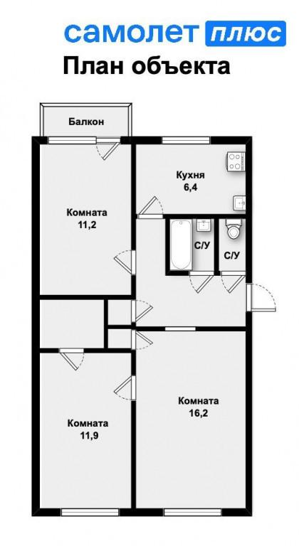 3-комнатная 57.4 м2 в ЖК undefined корпус null этаж 3