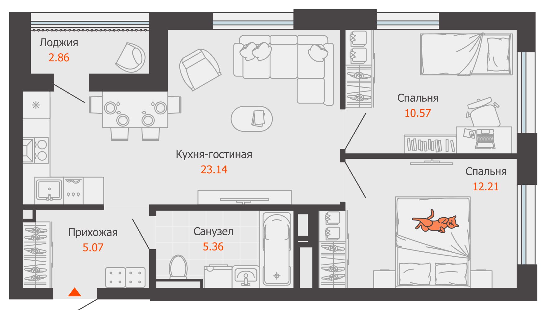 3-комнатная 58 м2 в ЖК Камаполис корпус null этаж 11