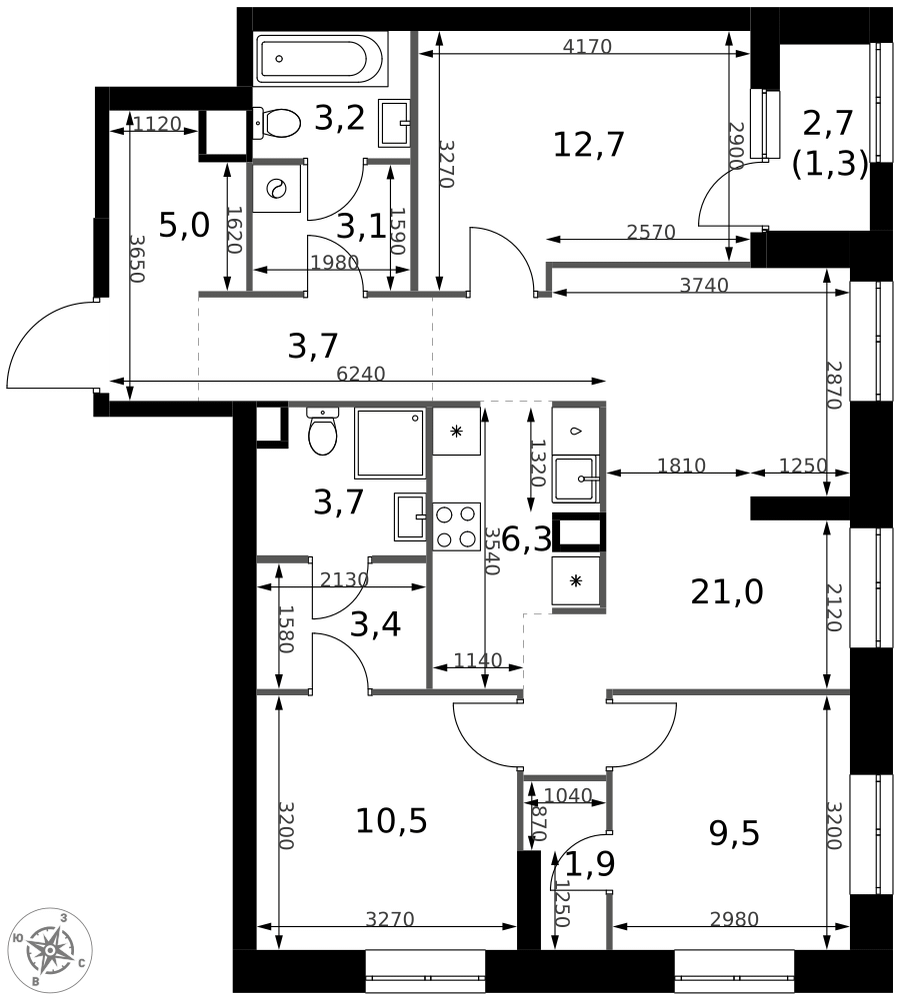 4-комнатная 85 м2 в ЖК 1-й Измайловский корпус null этаж 2