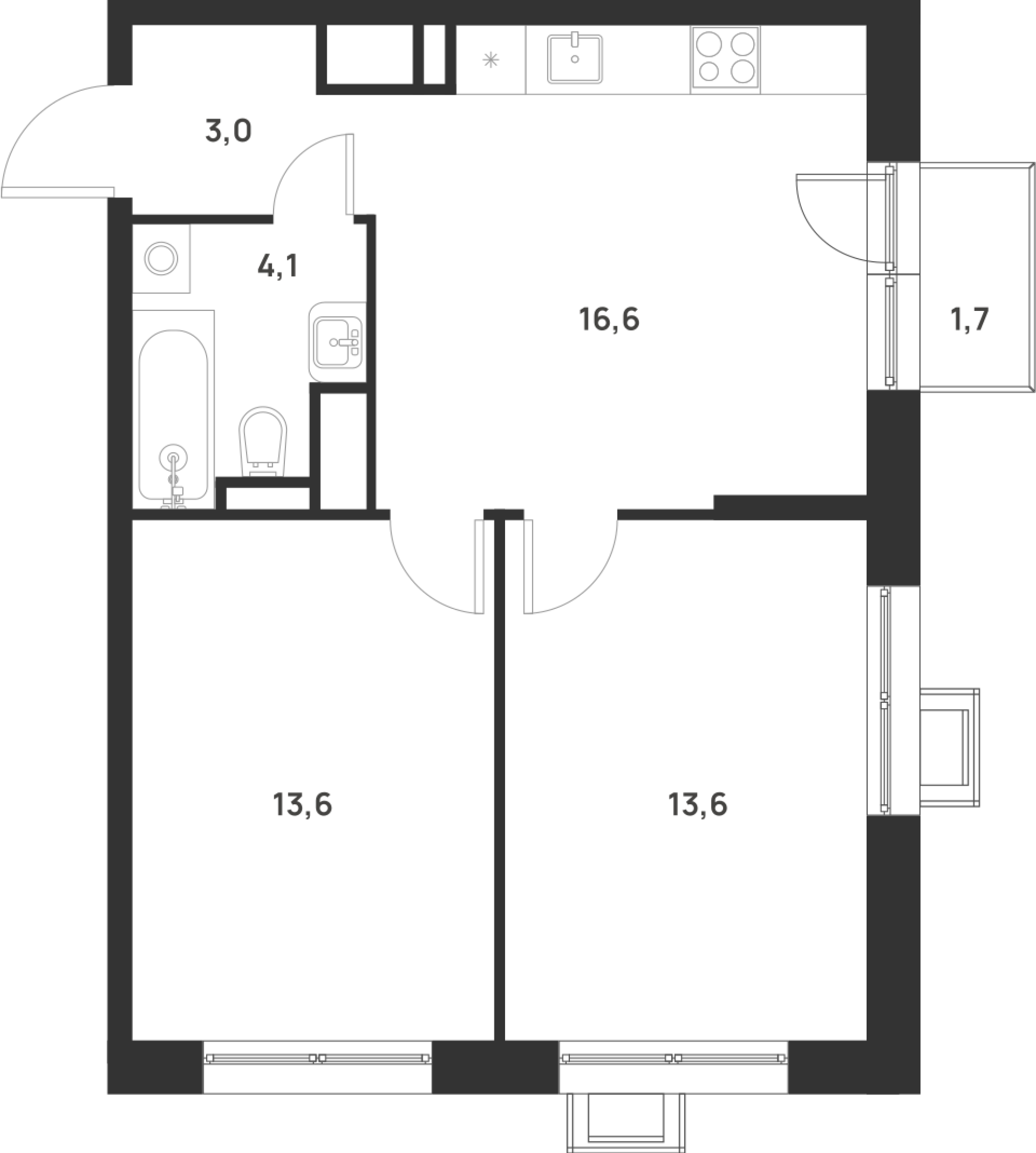 2-комнатная 51 м2 в ЖК Foreville корпус null этаж 5