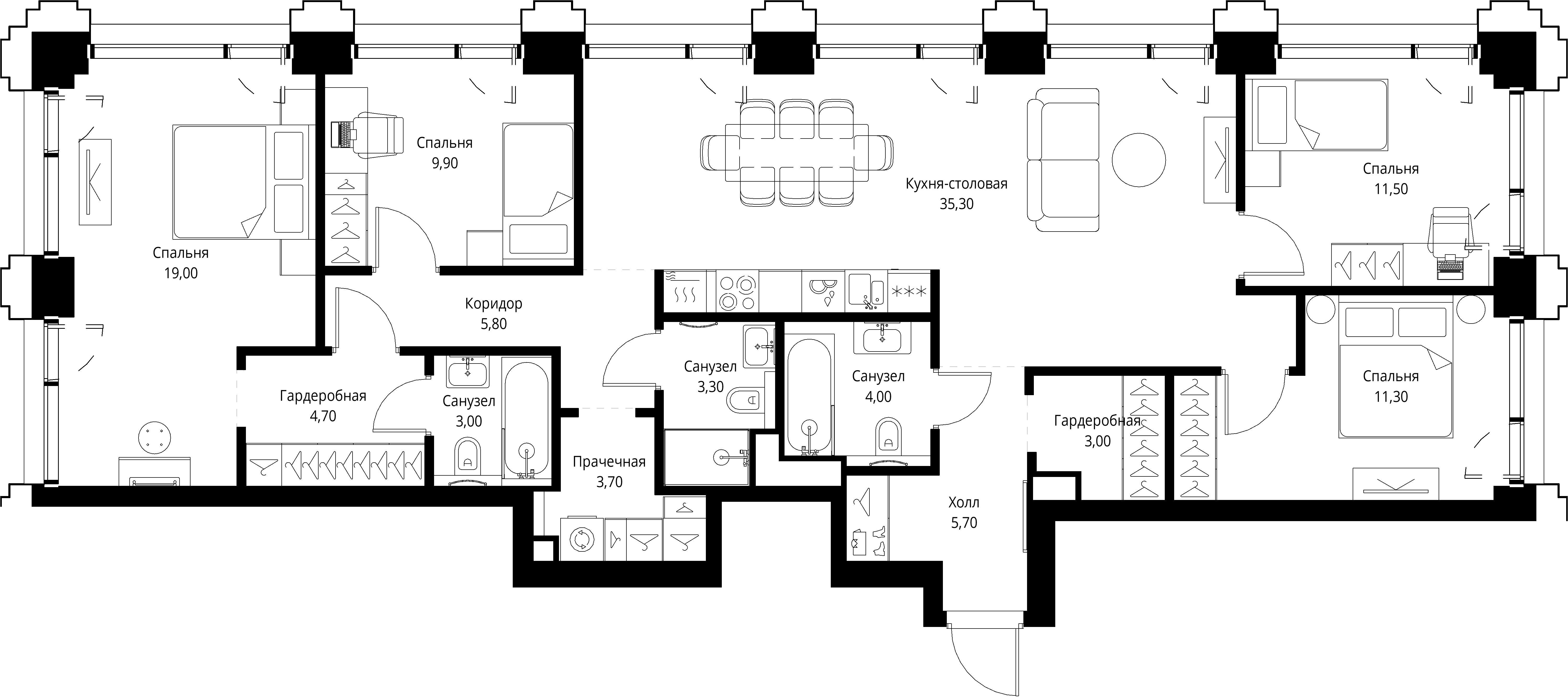 4-комнатная 120 м2 в ЖК СЕТ корпус null этаж 3