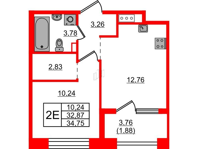 1-комнатная 34 м2 в ЖК Знатный корпус null этаж 8