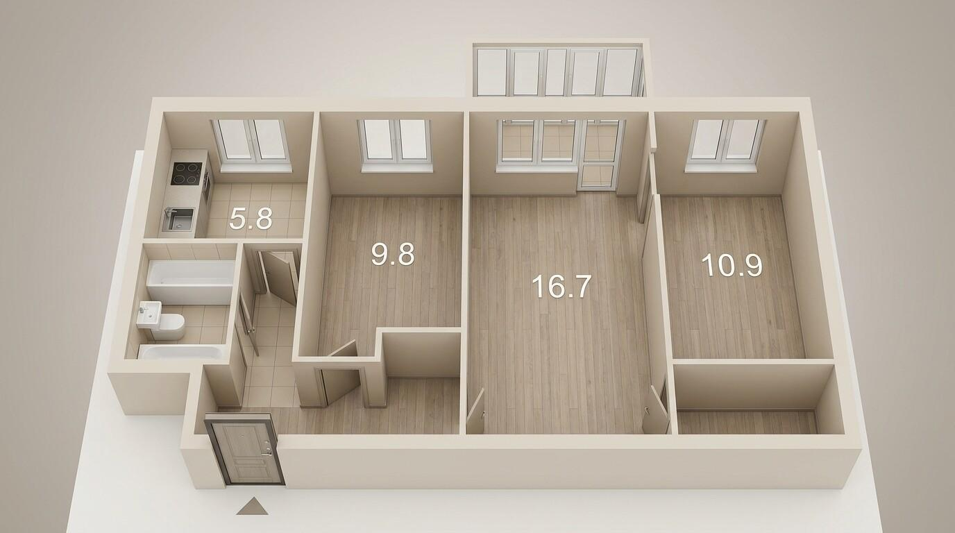 3-комнатная 54 м2 в ЖК undefined корпус null этаж 3