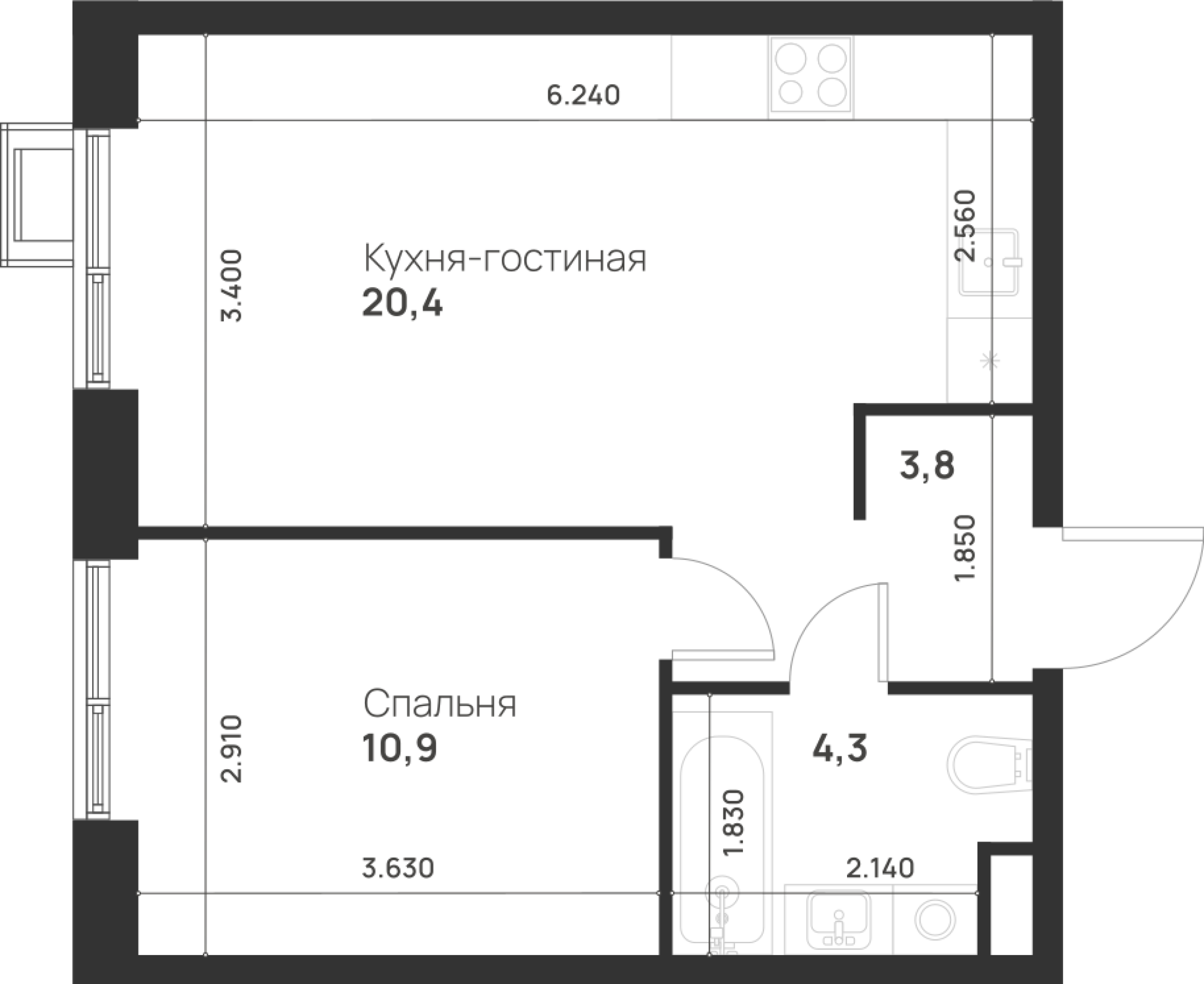 1-комнатная 38 м2 в ЖК Foreville корпус null этаж 14