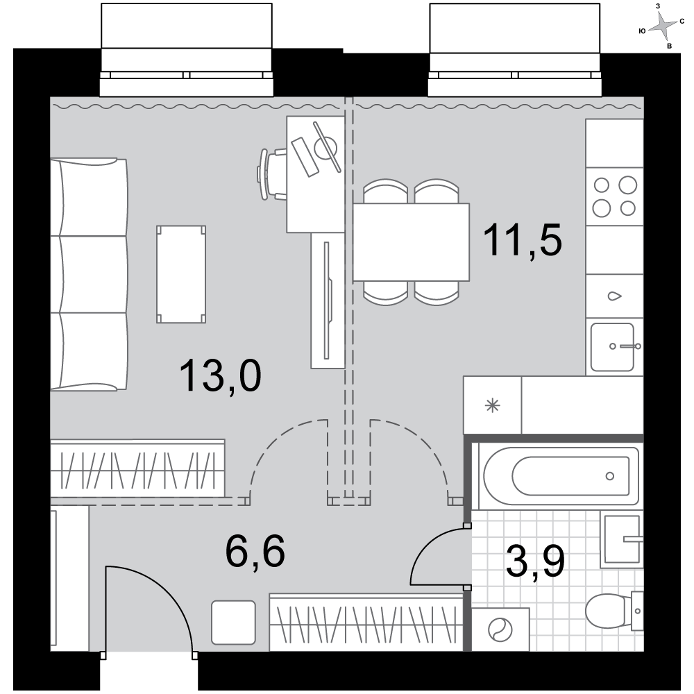 1-комнатная 35 м2 в ЖК Дубровицы Клаб корпус null этаж 2