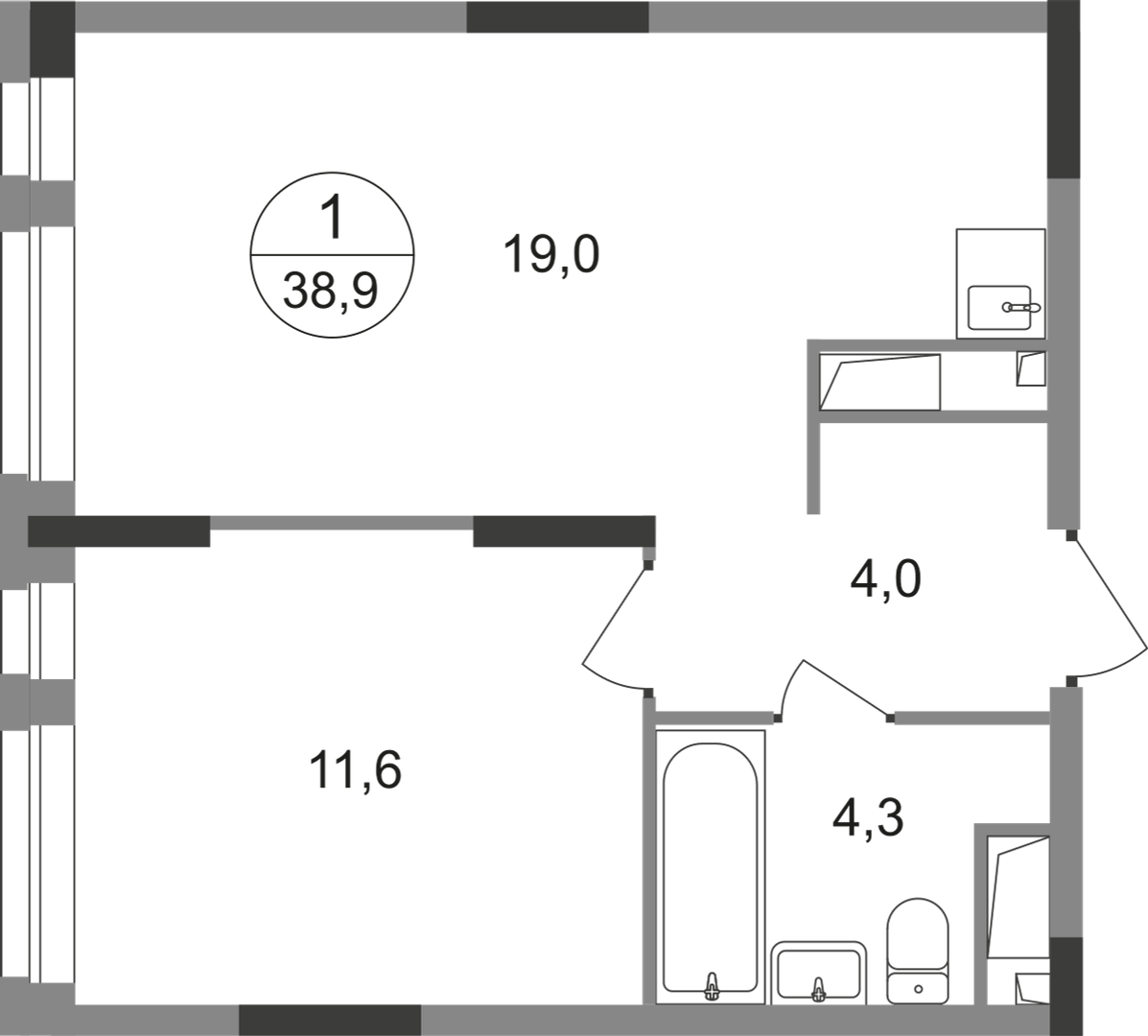 1-комнатная 38 м2 в ЖК Первый Московский корпус null этаж 4