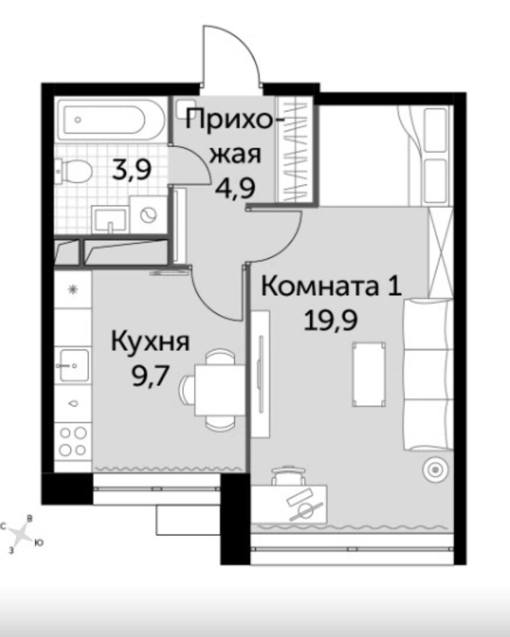 1-комнатная 38.4 м2 в ЖК undefined корпус null этаж 7