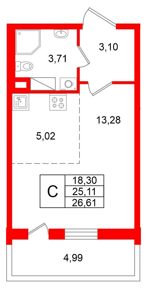 Студия 25 м2 в ЖК Титул в Московском корпус null этаж 10