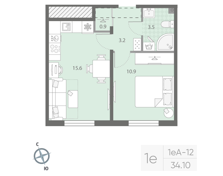 1-комнатная 34 м2 в ЖК Дыбенко Парк корпус null этаж 9