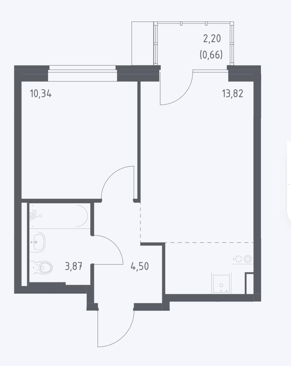 1-комнатная 37.1 м2 в ЖК undefined корпус null этаж 8