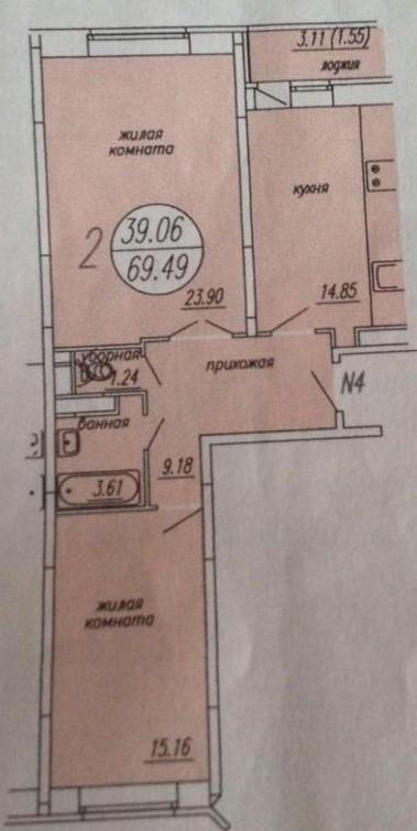 2-комнатная 67.6 м2 в ЖК undefined корпус null этаж 6