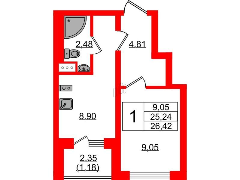 1-комнатная 25 м2 в ЖК Valo корпус null этаж 7