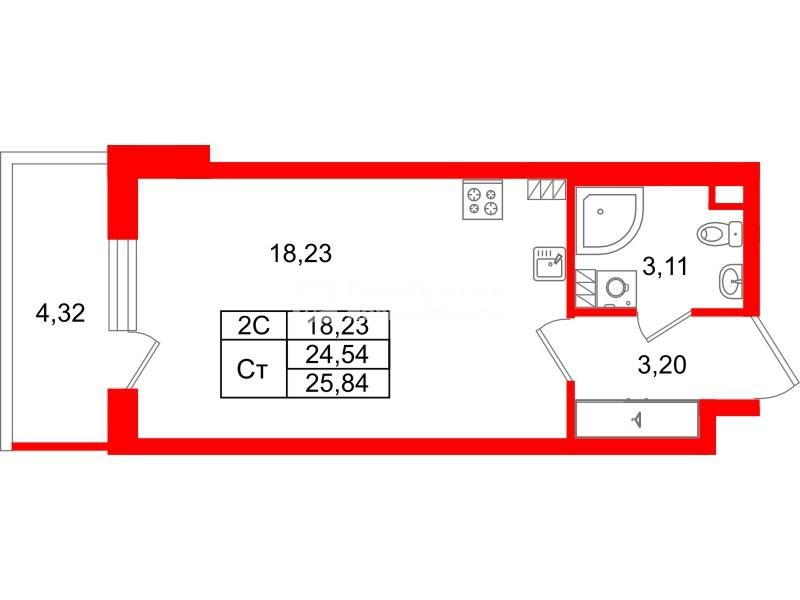 Студия 24 м2 в ЖК Парадный ансамбль корпус null этаж 5