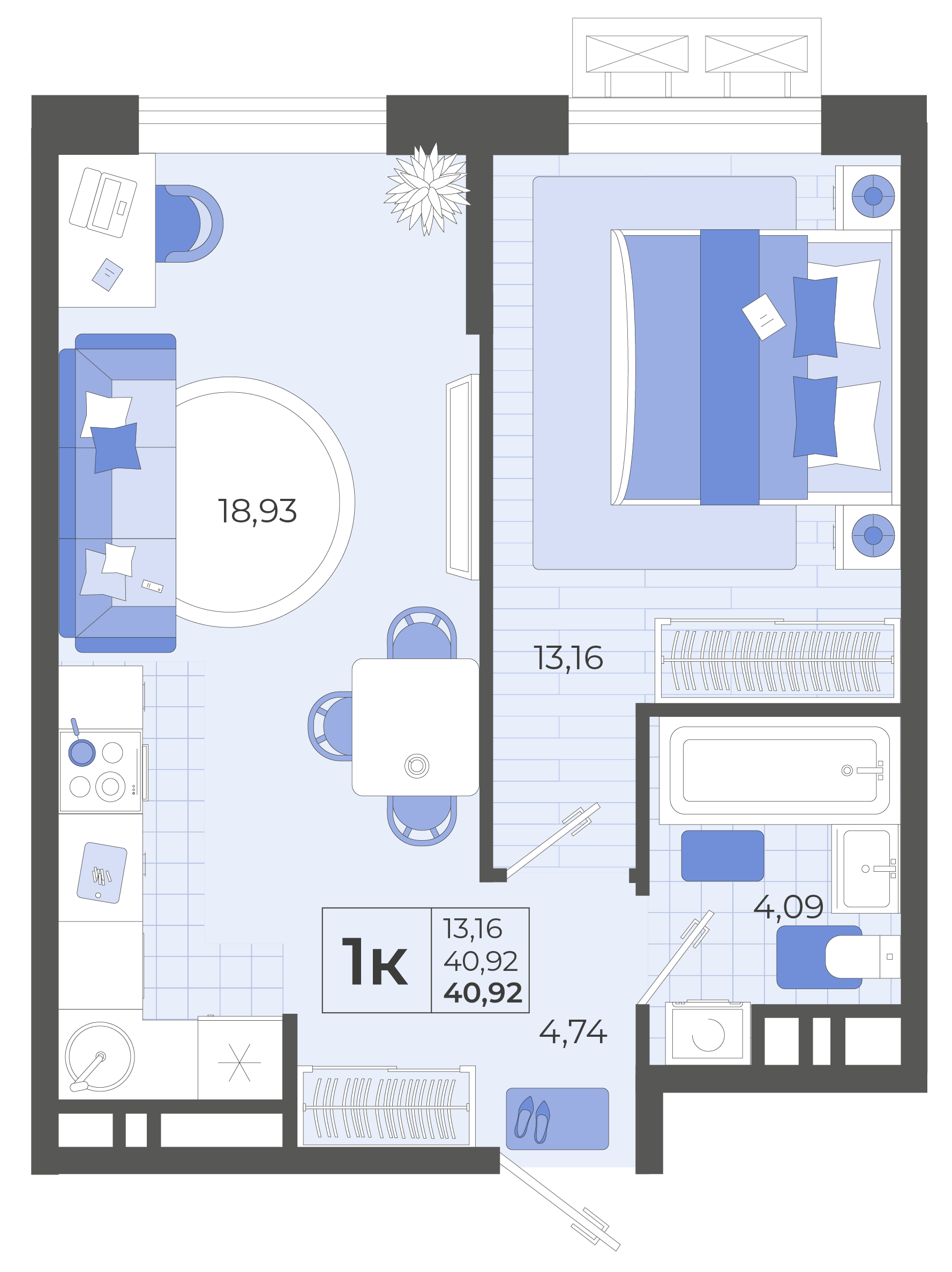 1-комнатная 40 м2 в ЖК Высочество корпус null этаж 12