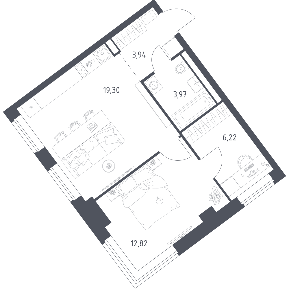 1-комнатная 46 м2 в ЖК Литературный Квартал корпус null этаж 2