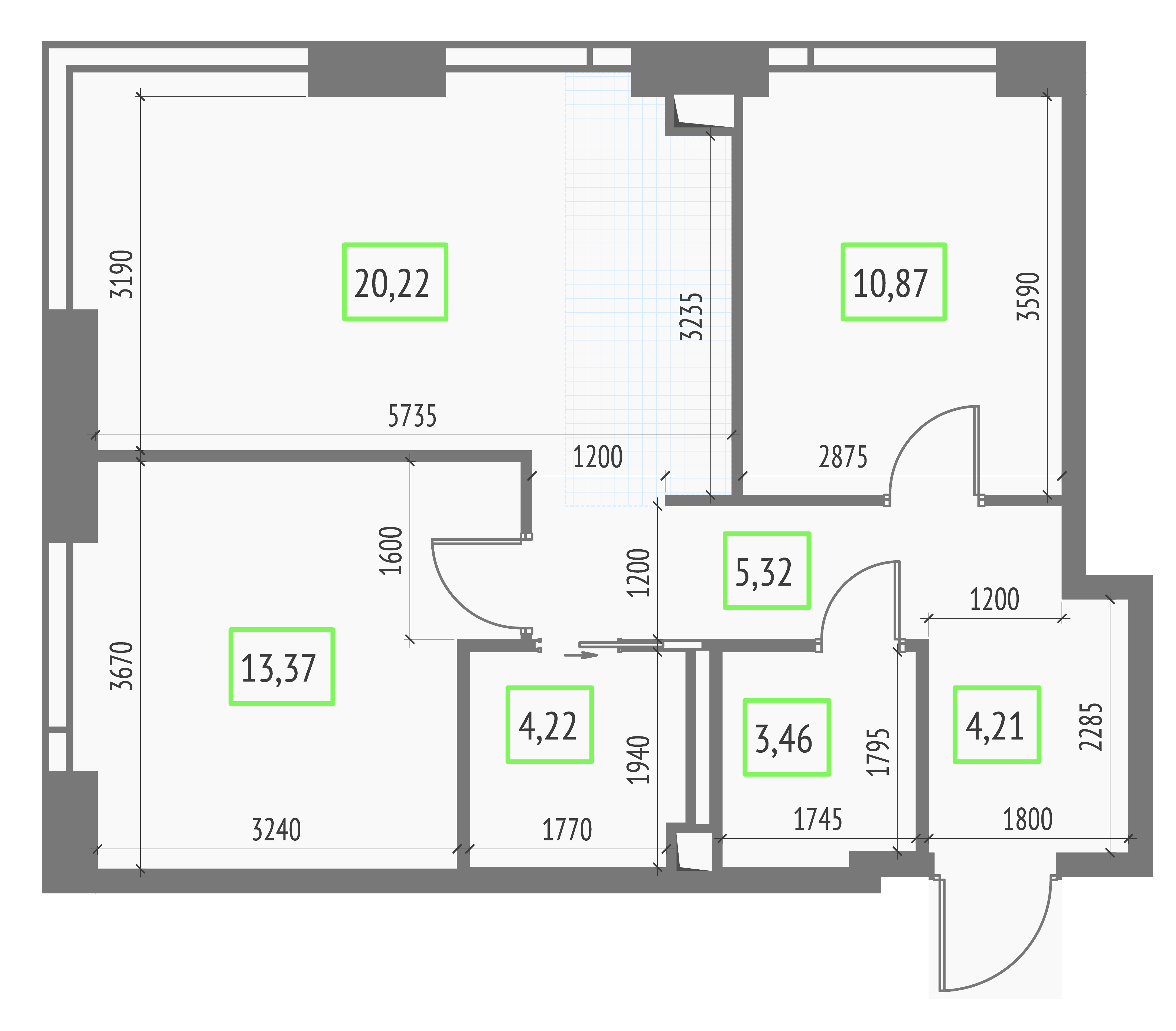 2-комнатная 61 м2 в ЖК Upside Towers корпус null этаж 12