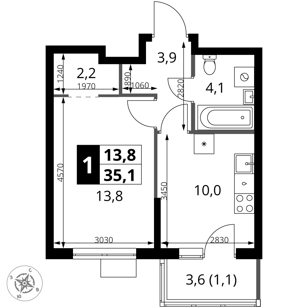 1-комнатная 35 м2 в ЖК 1-й Ясеневский корпус null этаж 6