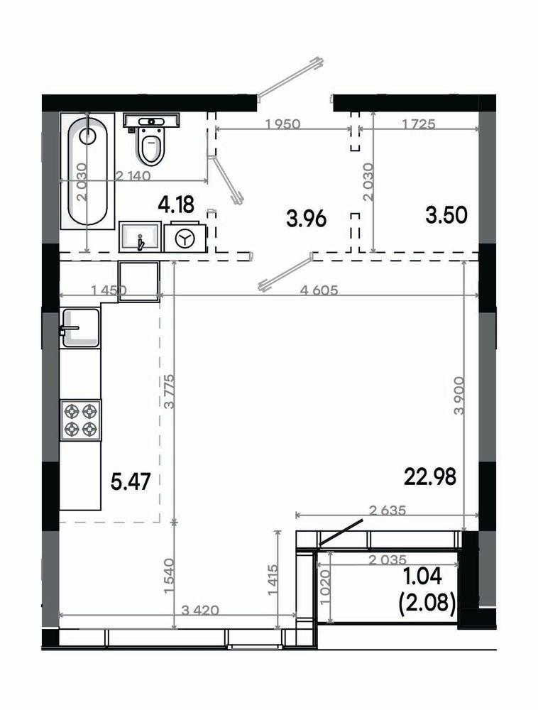 Студия 41 м2 в ЖК Минтимер корпус null этаж 15