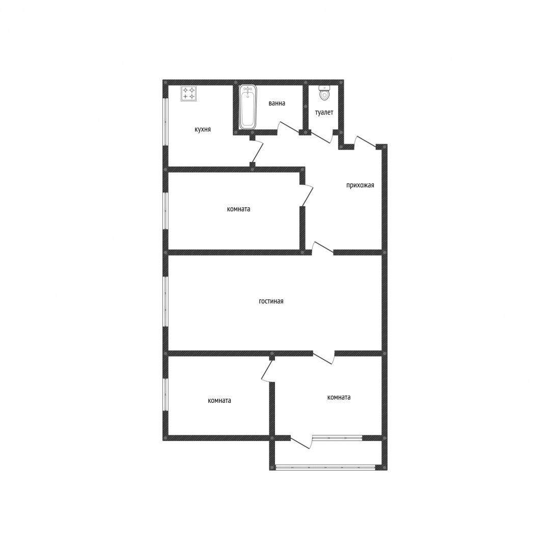 4-комнатная 63 м2 в ЖК undefined корпус null этаж 4