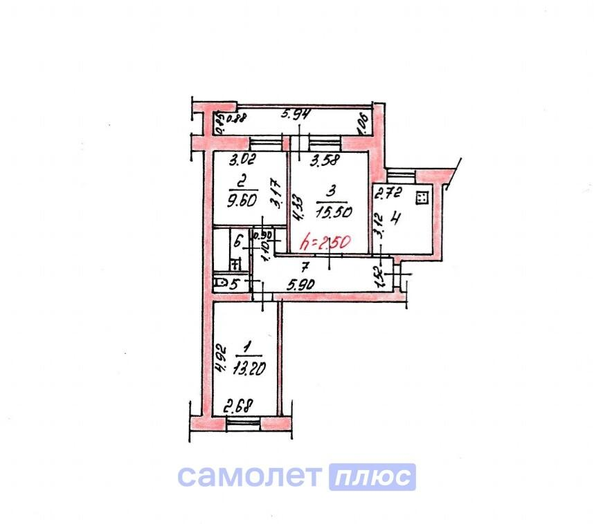 3-комнатная 68.3 м2 в ЖК undefined корпус null этаж 7