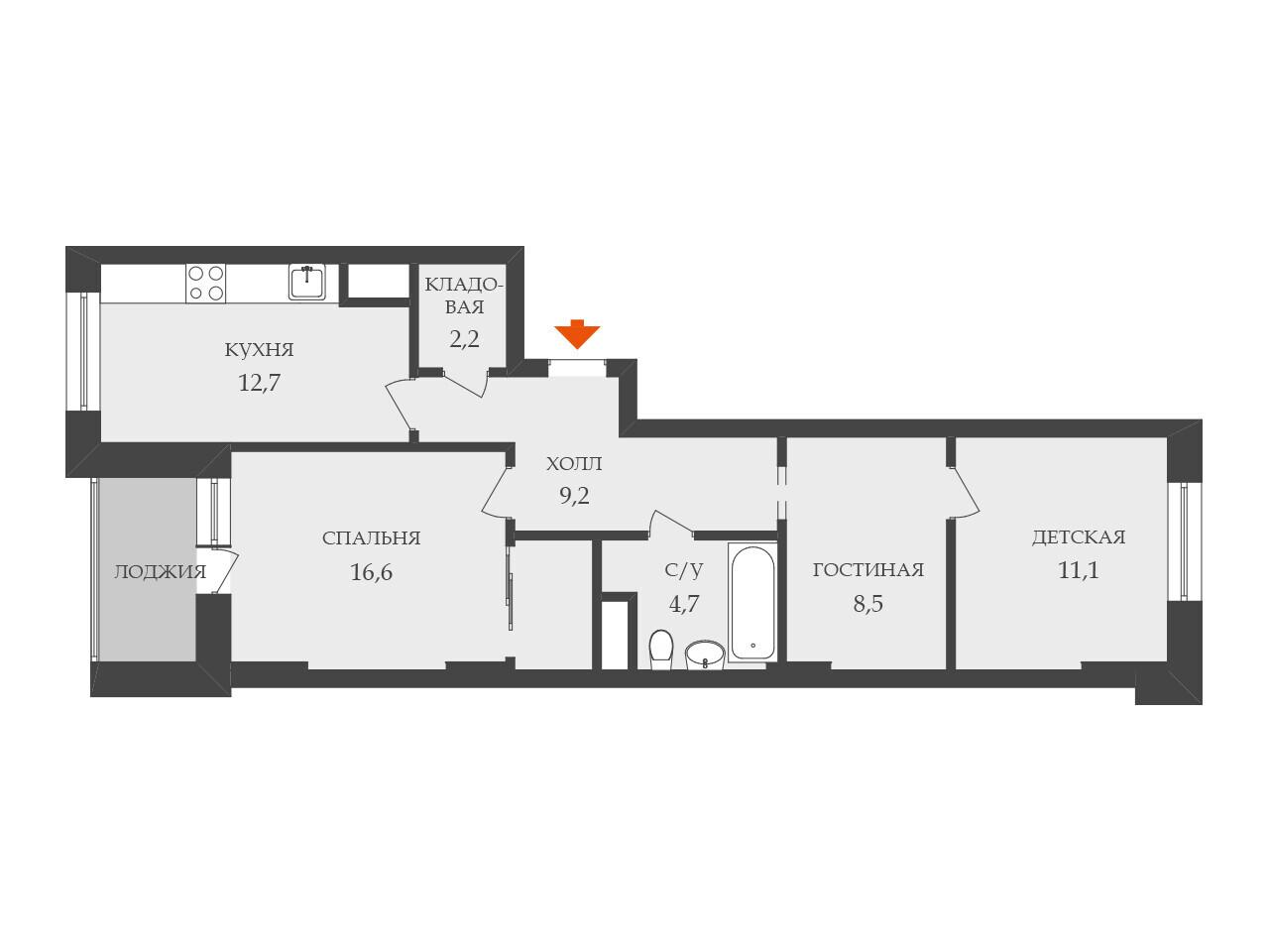 2-комнатная 65 м2 в ЖК undefined корпус null этаж 2