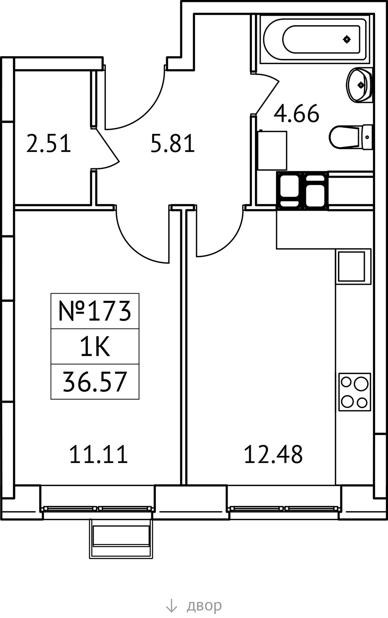 1-комнатная 36 м2 в ЖК Новотомилино корпус null этаж 9