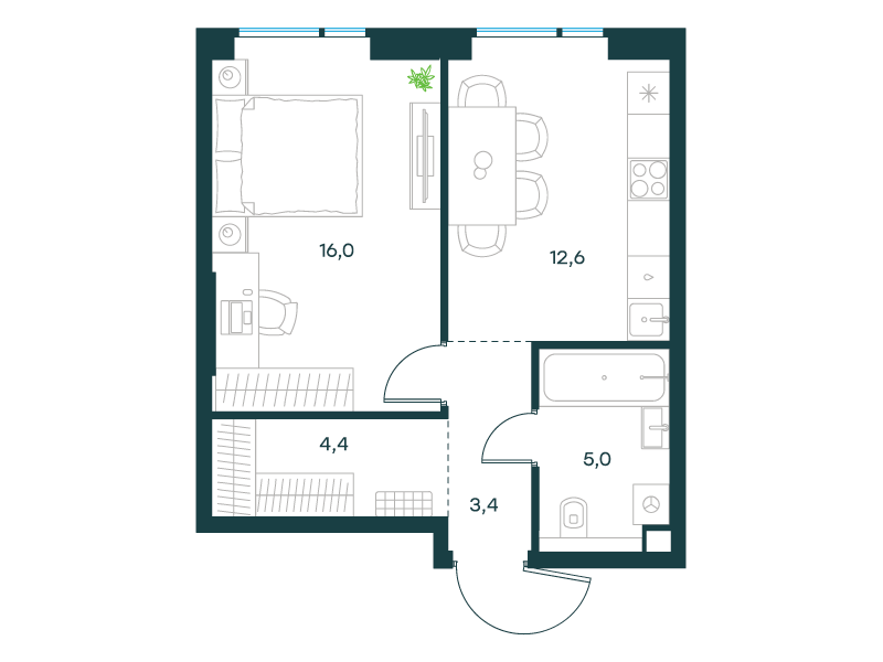 1-комнатная 41 м2 в ЖК Level Войковская корпус null этаж 3