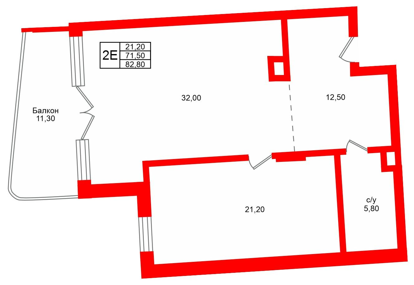 1-комнатная 82 м2 в ЖК Русь-2 корпус null этаж 3