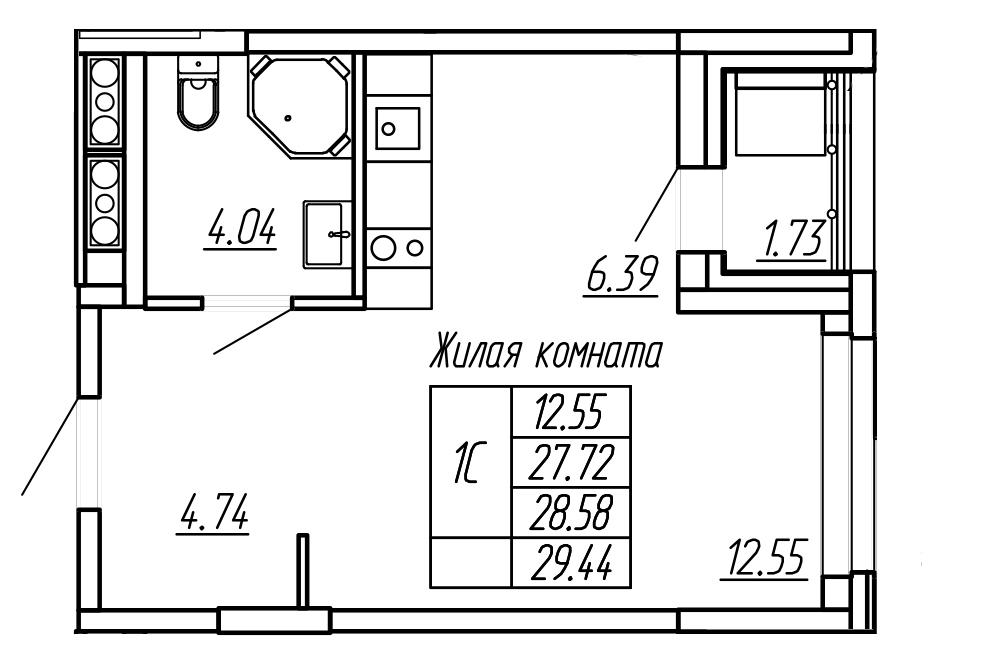 Студия 28 м2 в ЖК Два Капитана корпус null этаж 16