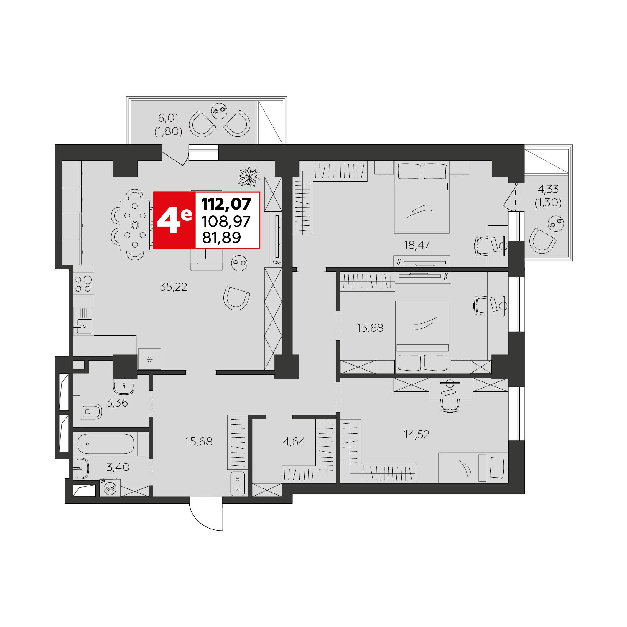 Студия 112 м2 в ЖК Высотка корпус null этаж 3