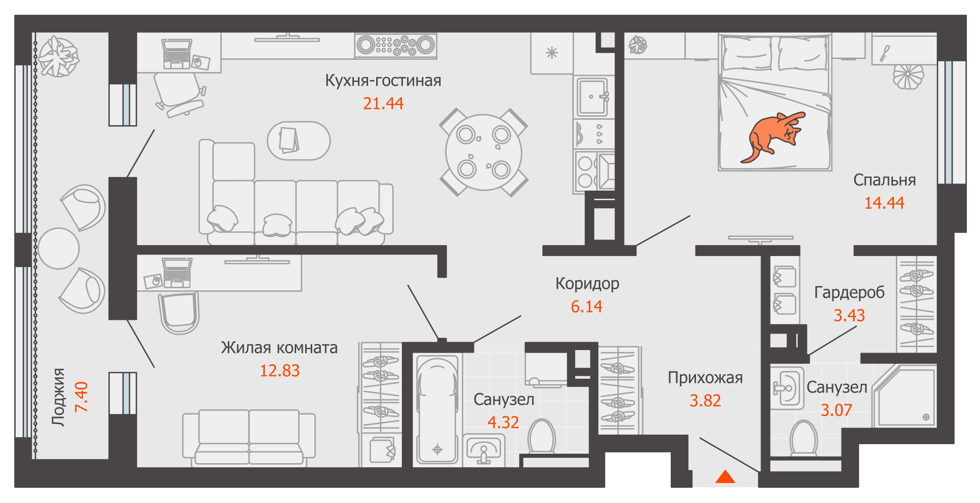 3-комнатная 73 м2 в ЖК Камаполис корпус null этаж 6