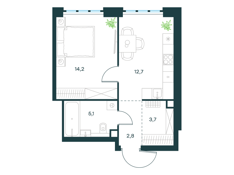1-комнатная 38 м2 в ЖК Левел Южнопортовая корпус null этаж 47