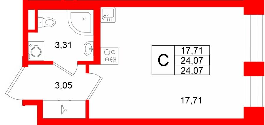 Студия 24 м2 в ЖК Аристократ корпус null этаж 1