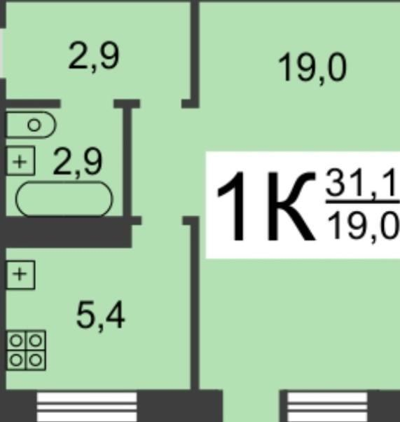 1-комнатная 33 м2 в ЖК undefined корпус null этаж 2