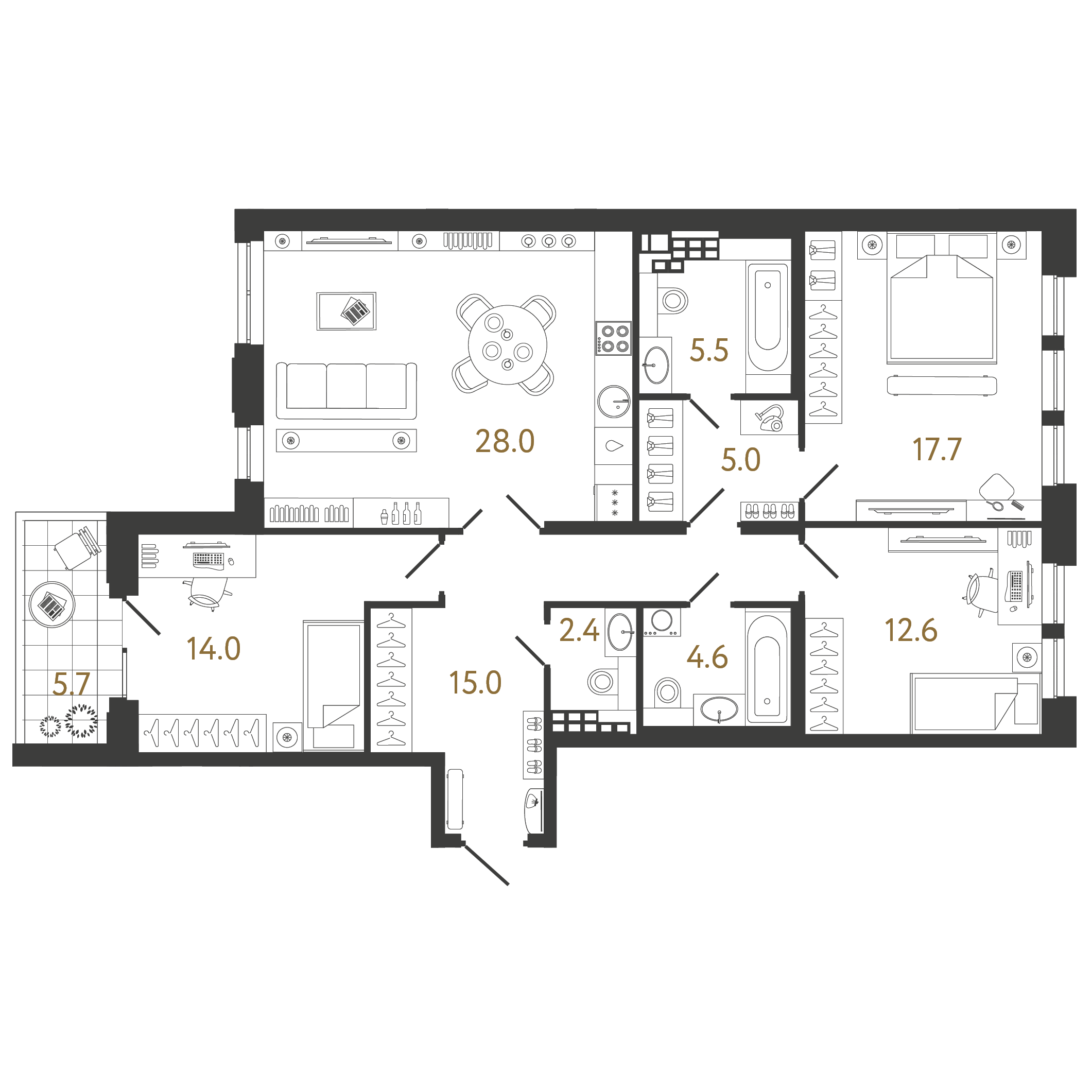 3-комнатная 104 м2 в ЖК Коллекционер корпус null этаж 6