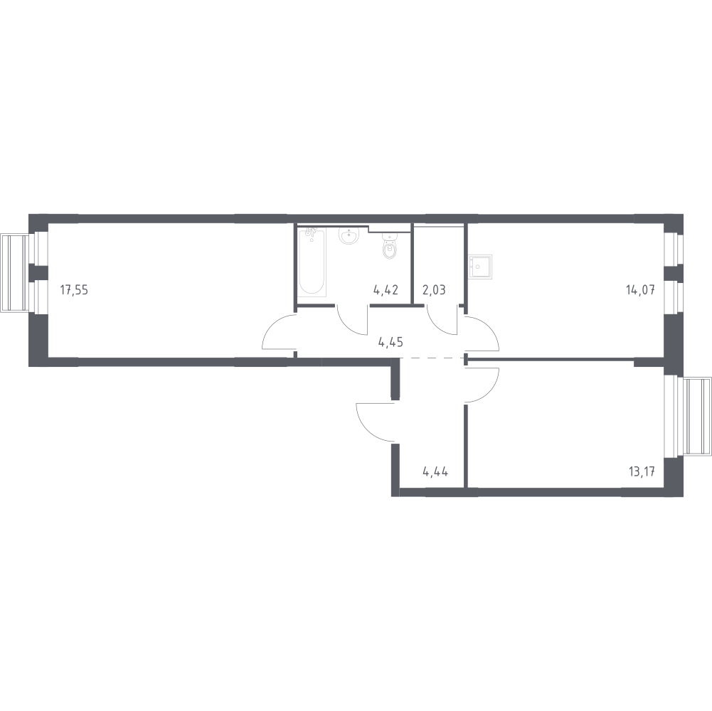 2-комнатная 60 м2 в ЖК Рублёвский Квартал корпус null этаж 7