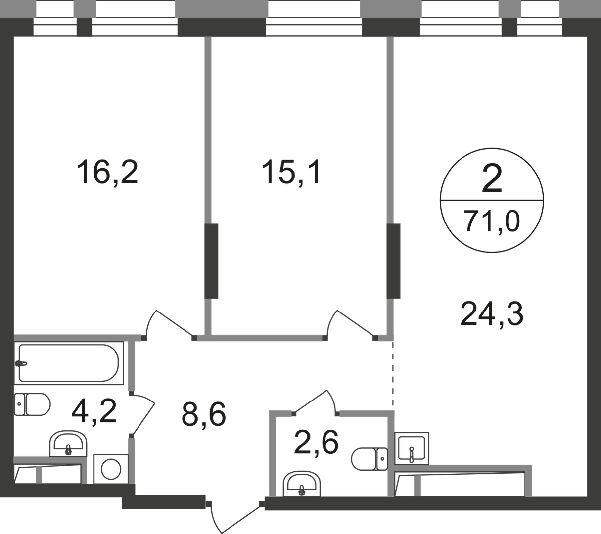 2-комнатная 71 м2 в ЖК Первый Московский корпус null этаж 19