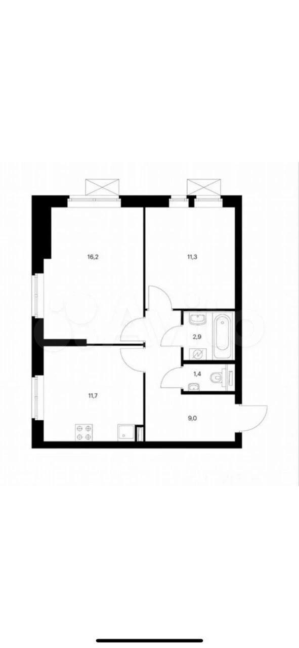 2-комнатная 51.3 м2 в ЖК undefined корпус null этаж 17