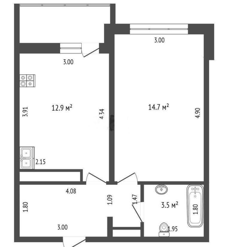 1-комнатная 37 м2 в ЖК undefined корпус null этаж 3