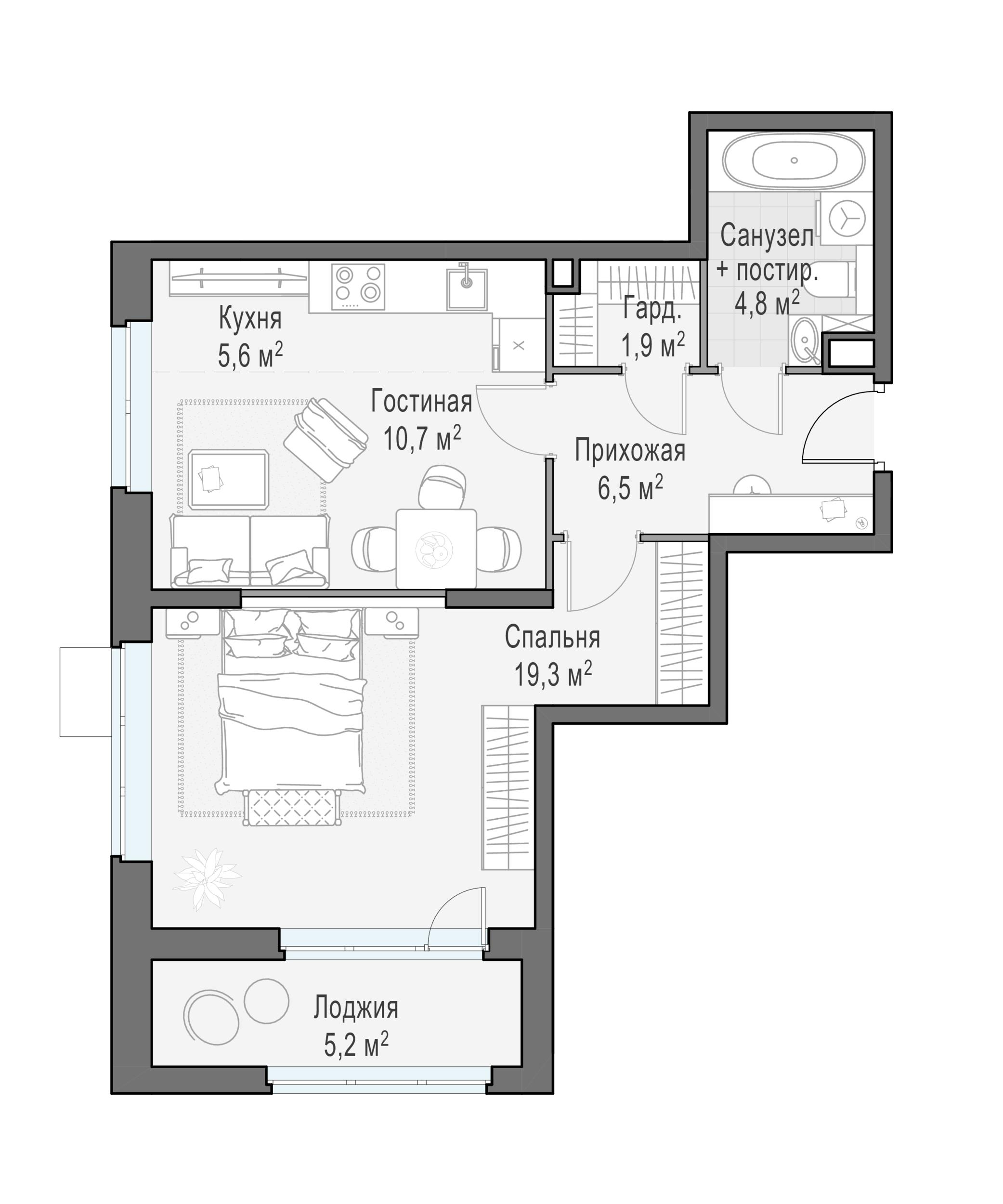 2-комнатная 48 м2 в ЖК Жилой квартал «Новое Медведково» корпус null этаж 9
