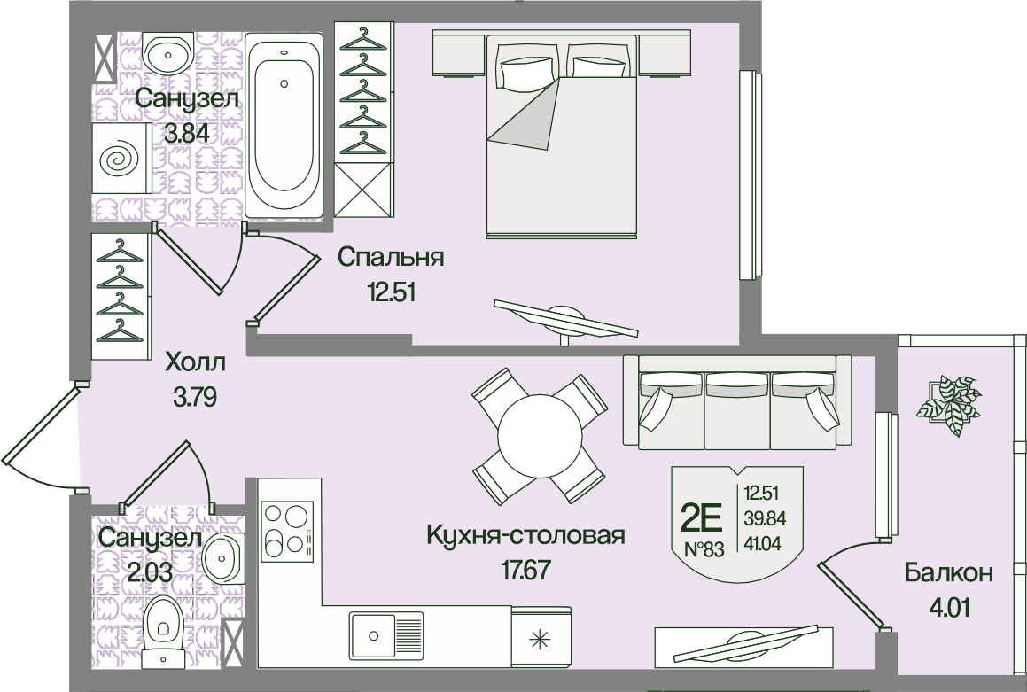 1-комнатная 41 м2 в ЖК Охтинские высоты корпус null этаж 2