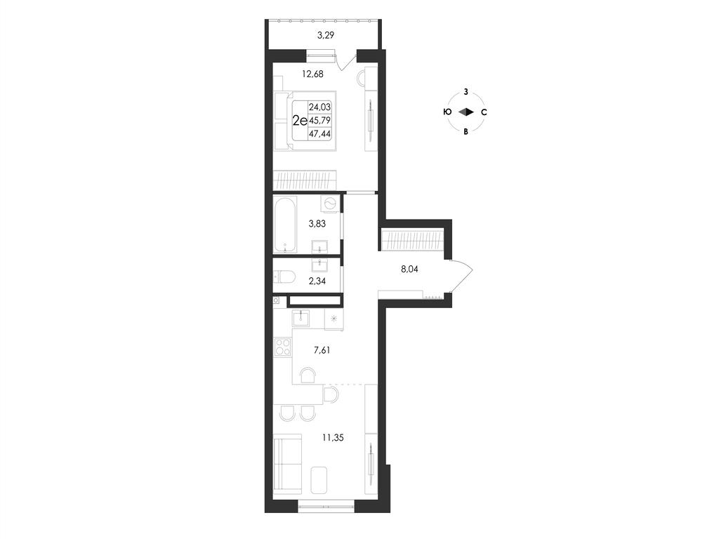 2-комнатная 47 м2 в ЖК Май корпус null этаж 6