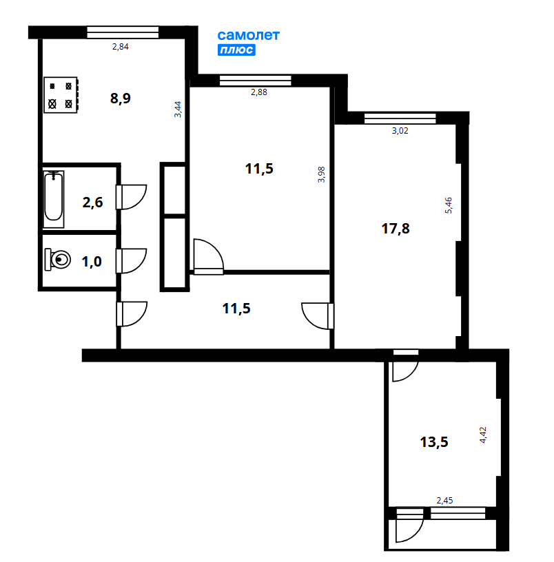 3-комнатная 67.3 м2 в ЖК undefined корпус null этаж 8