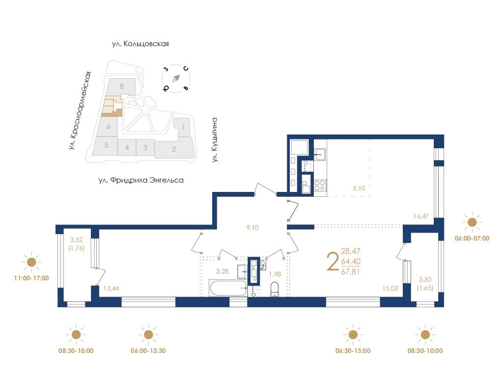 2-комнатная 67 м2 в ЖК Дом на Фридриха Энгельса корпус null этаж 10