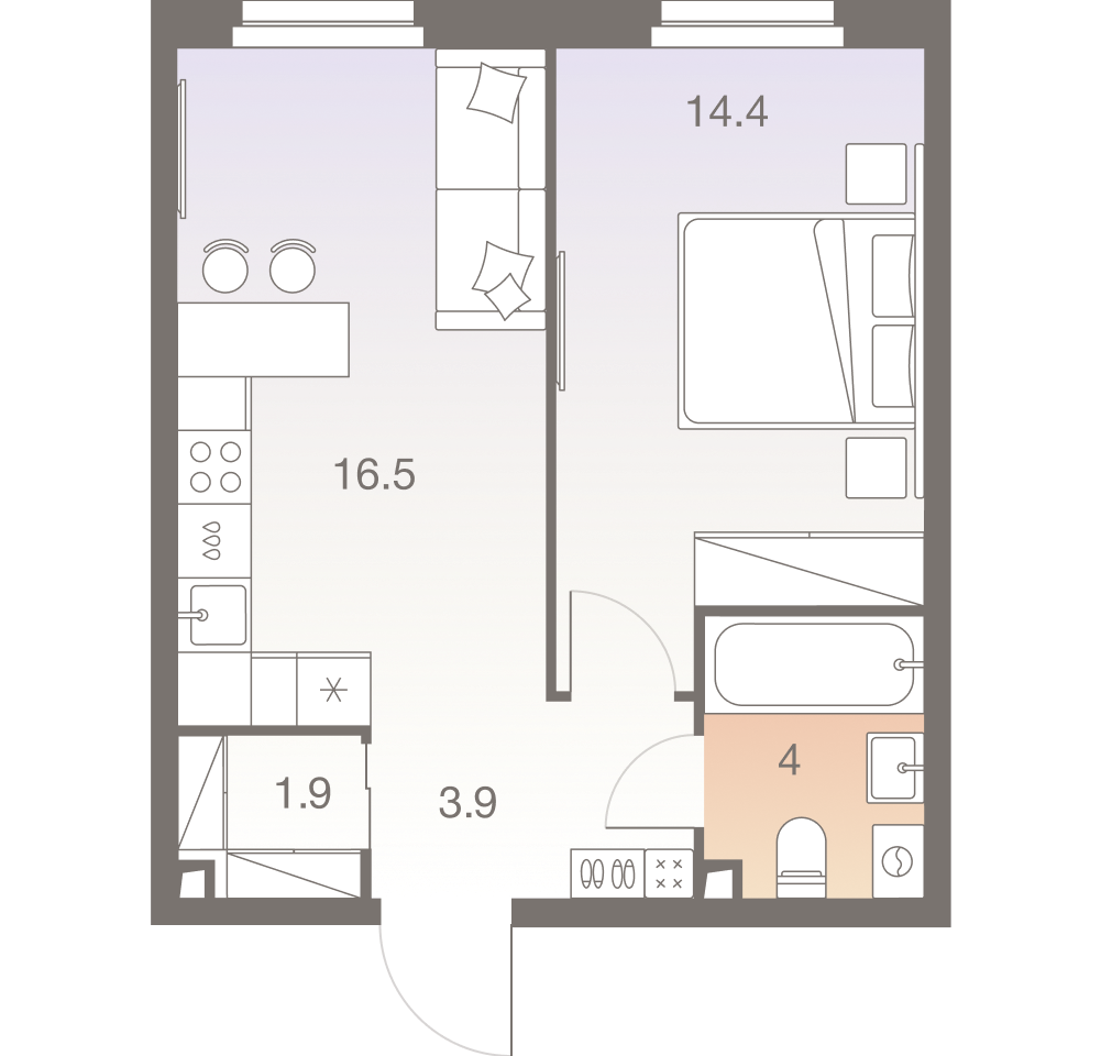 2-комнатная 40 м2 в ЖК Twelve корпус null этаж 9